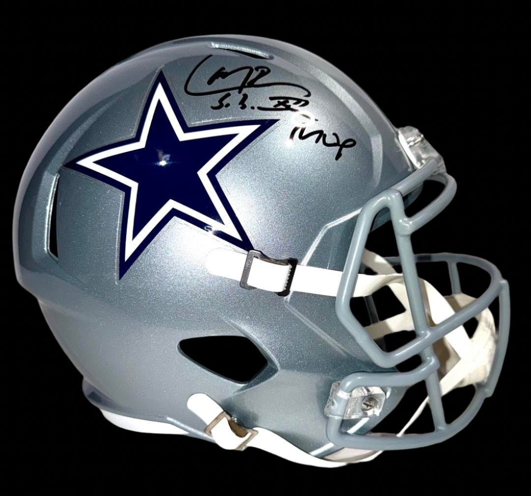 Larry Brown (Cowboys) signed full-size replica helmet w/Super Bowl MVP inscription - Schwartz COA