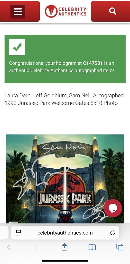 Sam Neill Laura Dern Jeff Goldblum Signed 8x10 (Jurassic World) - Celebrity Authentics
