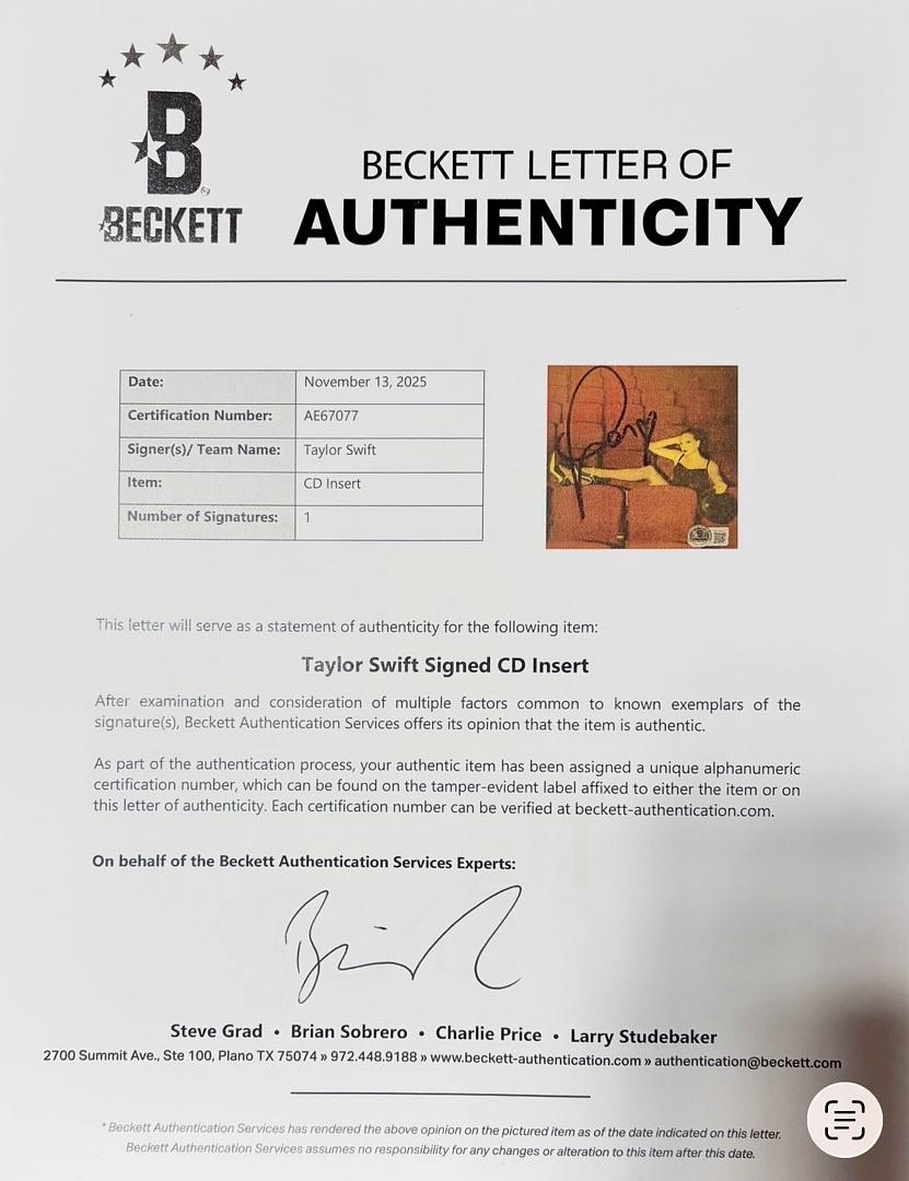 Taylor Swift matted, signed "Life of a Showgirl" CD Insert Photo 4 - Beckett COA with full LOA