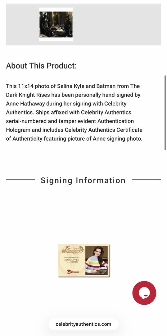 Anne Hathaway sexy signed 11x14 "Batman" - Celebrity Authentics COA