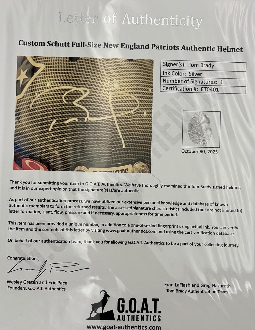 Tom Brady Autographed Full Size Authentic Schutt Helmet Tristar & GOAT COA