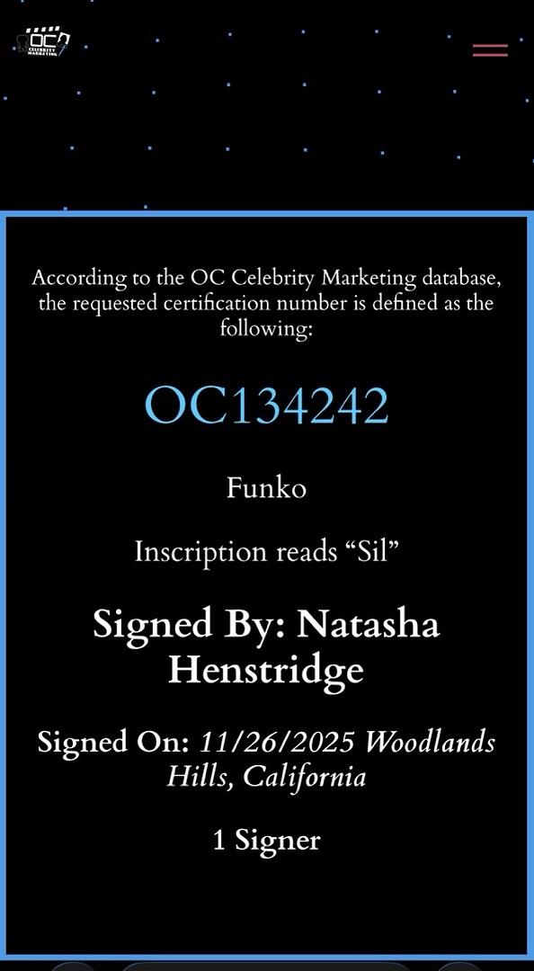 Natasha Henstridge signed "Sil" Funko #1906 (Species) - OC Celebrity Marketing COA
