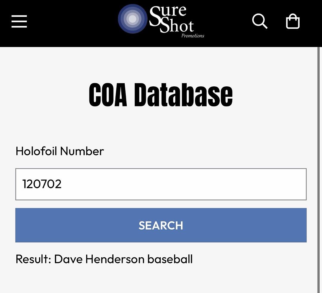 Dave Henderson (Red Sox) signed ROMLB - Sureshot Promotions COA