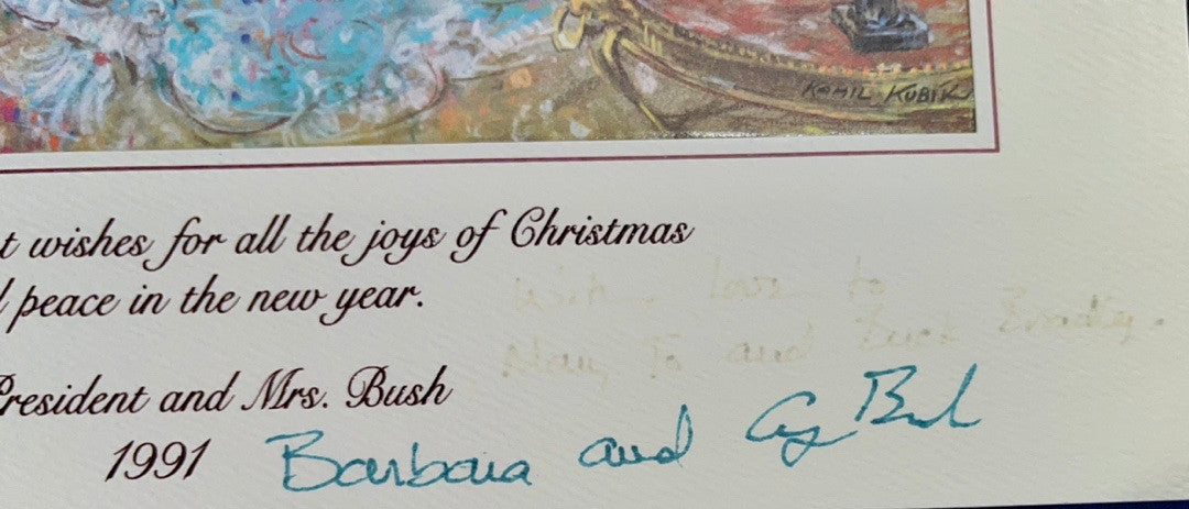 George HW Bush and Barbara Bush signed Official 1991 Christmas Card 12x16 - JSA COA