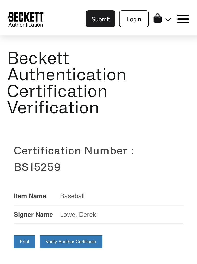 Derek Lowe Autographed ROMLB Baseball - Beckett COA