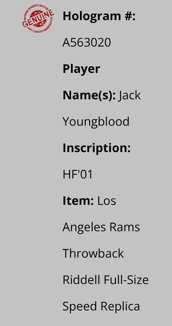 Jack Youngblood (Rams) full size replica helmet w/HOF inscription - Schwartz COA