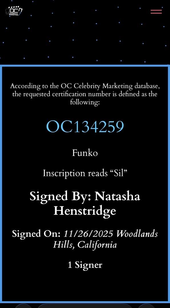 Natasha Henstridge signed "Sil" Funko #1906 (Species) - OC Celebrity Marketing COA