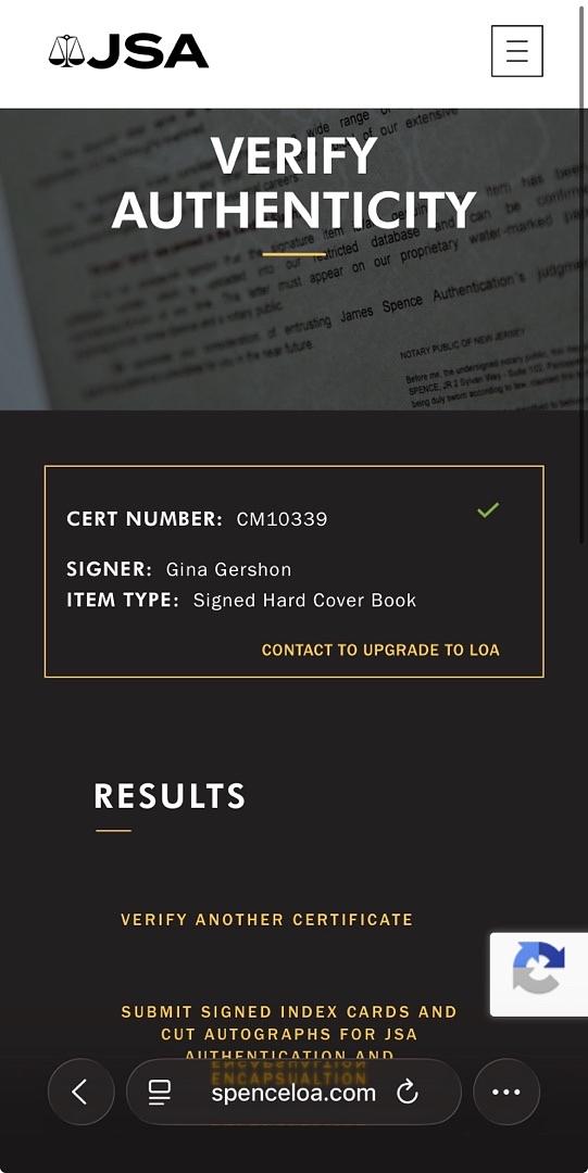 Gina Gershon signed hard cover book "AlphaPussy" - JSA COA