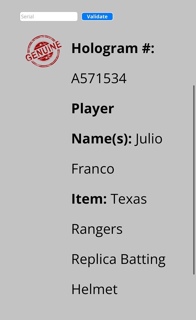 Julio Franco (Rangers) signed replica batting helmet - Schwartz COA