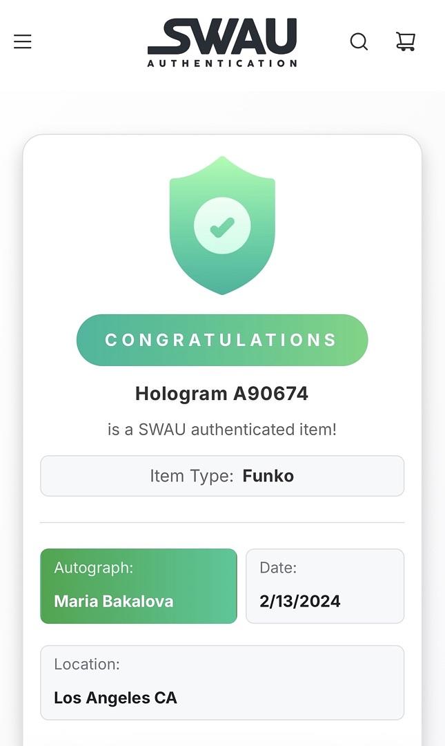 Maria Bakalova signed "Cosmo" Funko #1207 (GOTG) - SWAU COA
