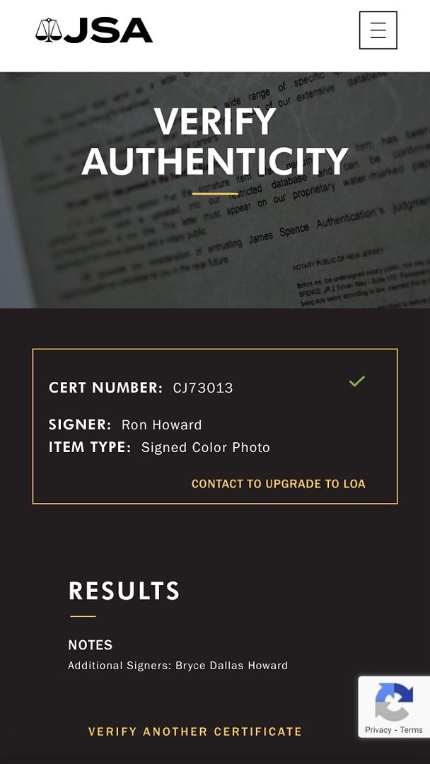 Ron Howard & Bryce Dallas Howard signed 8x10 JSA COA *RARE*