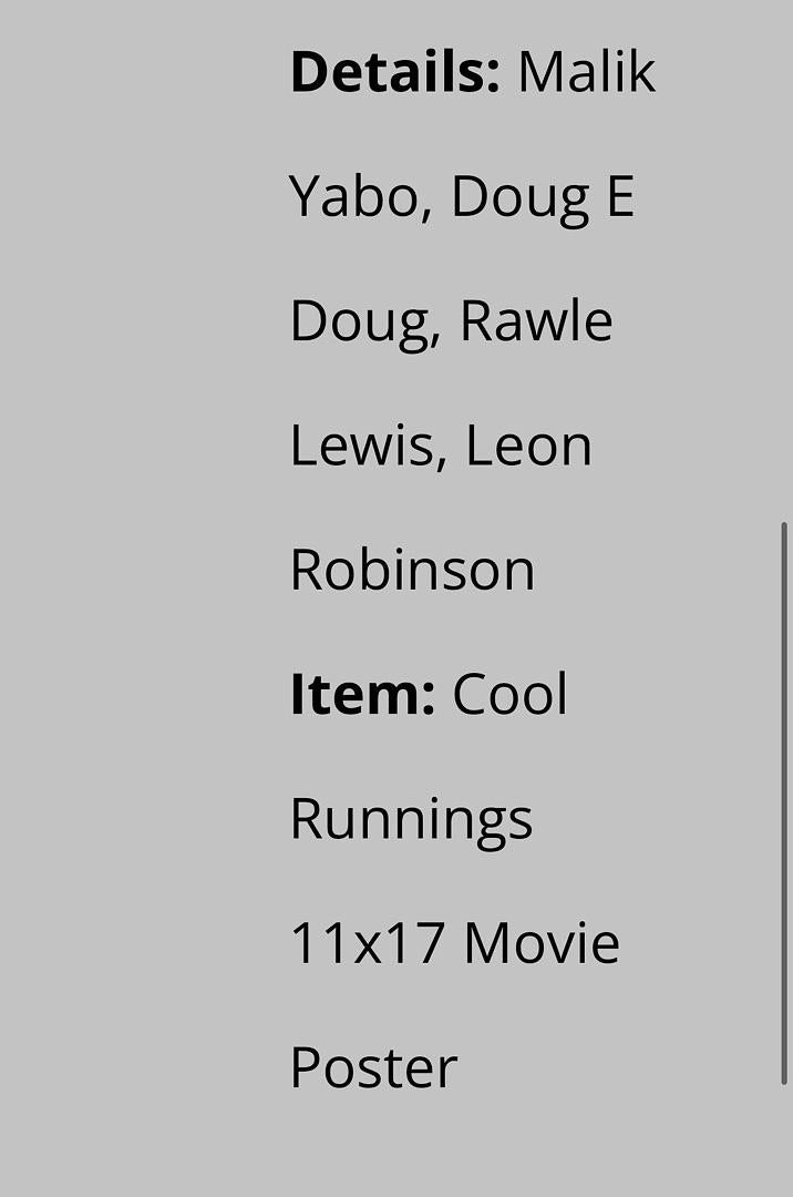 Cool Runnings cast signed 11x17 Photo (Yoba/Doug, Lewis & Robinson) - Schwartz COA