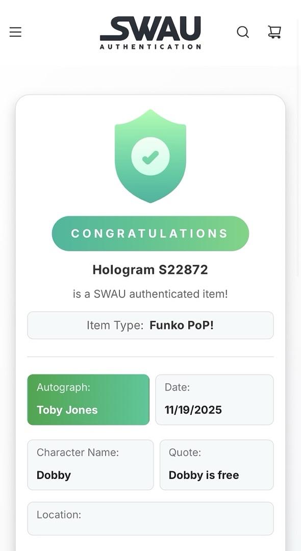 Toby Jones Signed "Dobby" Funko #151 (Harry Potter) w/quote - SWAU COA