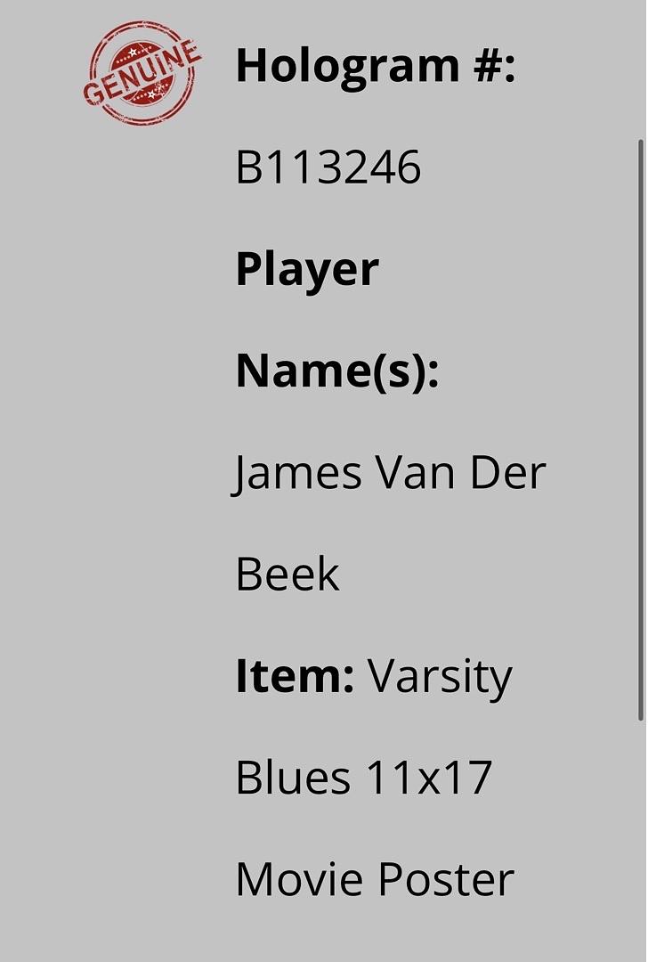 James Van Der Beek Signed 11x17 Photos (Varsity Blues) - Schwartz COA