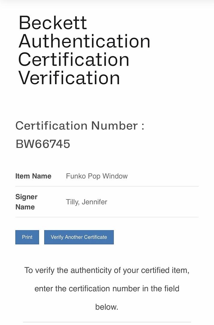Jennifer Tilly Signed Funko Pop #1154 "Celia" (Monsters) - Beckett COA