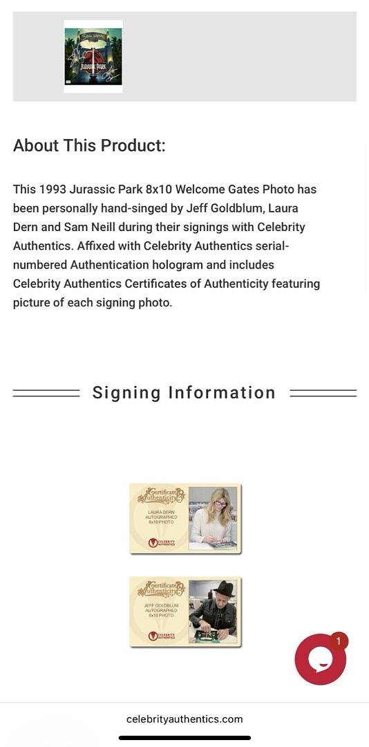 Sam Neill Laura Dern Jeff Goldblum Signed 8x10 (Jurassic World) - Celebrity Authentics