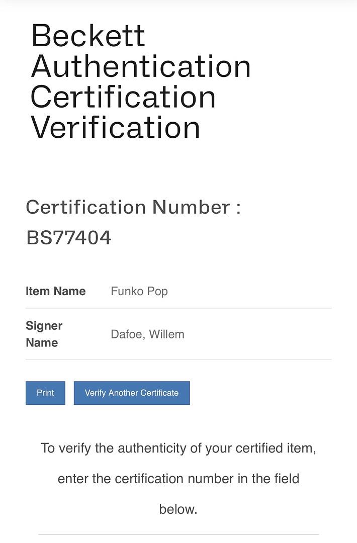 Willem Dafoe Signed Funko Pop #1168 Green Goblin (Spider-Man) - Beckett COA