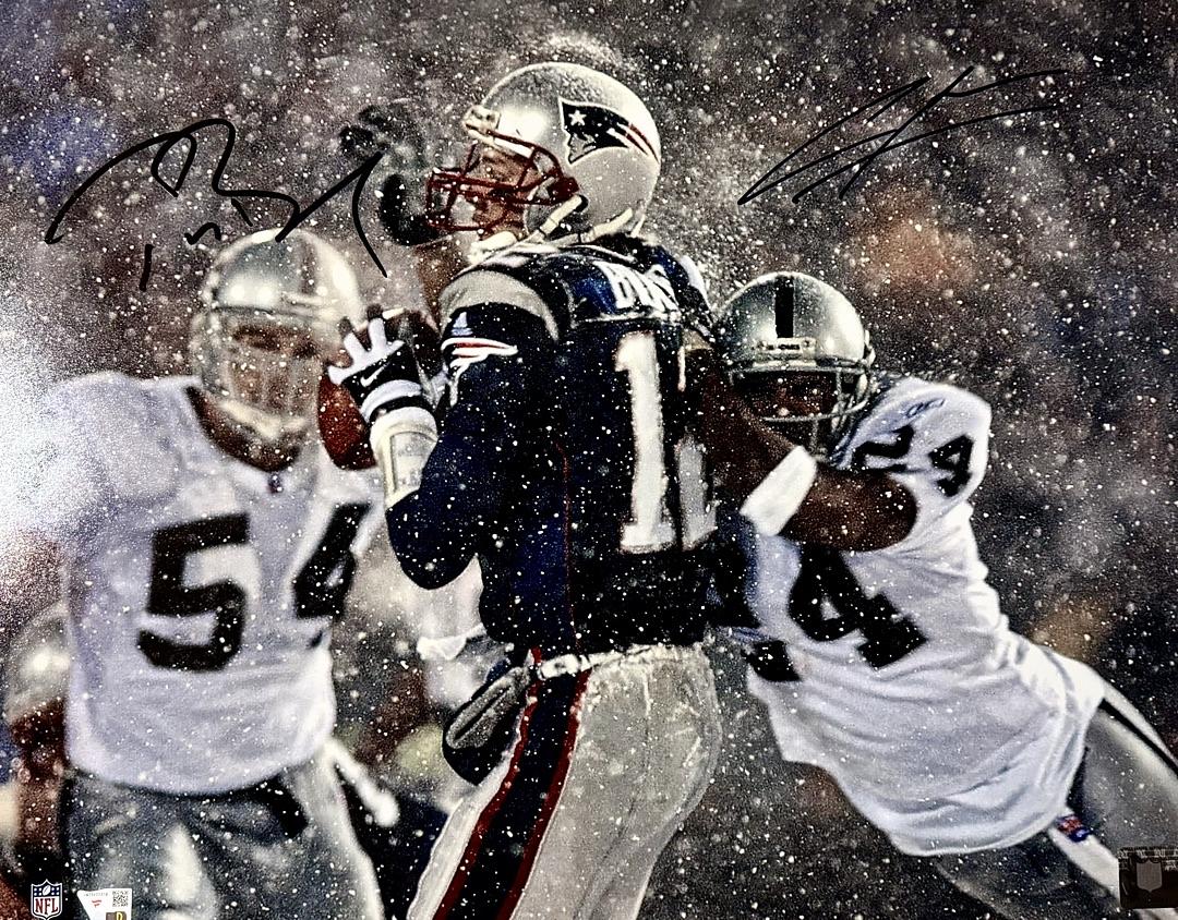 Tom Brady & Charles Woodson Signed 16x20 Photo Patriots Snow Bowl - Fanatics COA