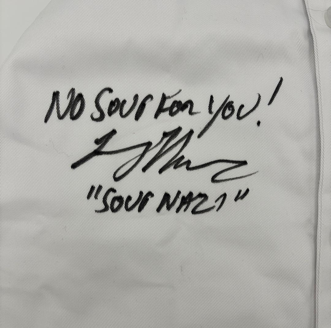 Larry Thomas signed Chef Coat w/quote and character name (Seinfeld) - JSA COA