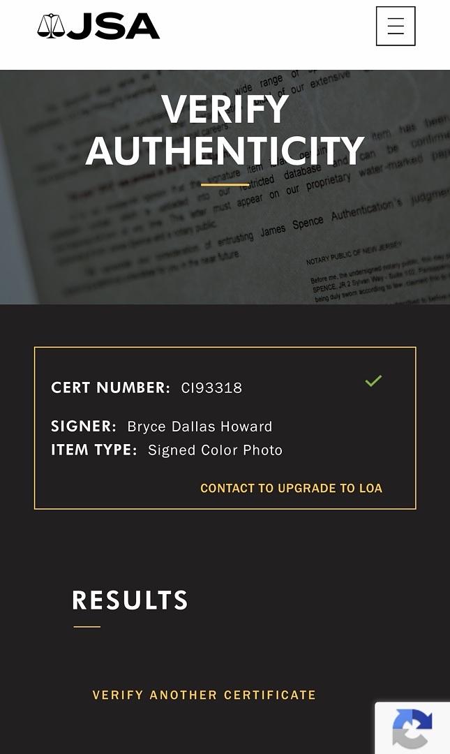 Bryce Dallas Howard Sexy Signed 8x10 Photo - JSA COA