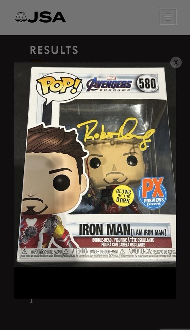 Robert Downey Jr. Signed Funko Pop #580 Iron Man / Avengers - JSA