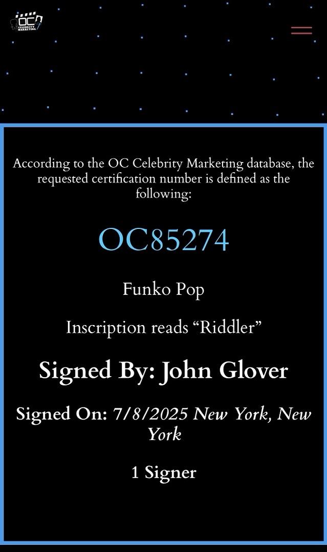 John Glover signed Funko #548 "The Riddler" - OC Celebrity Marketing