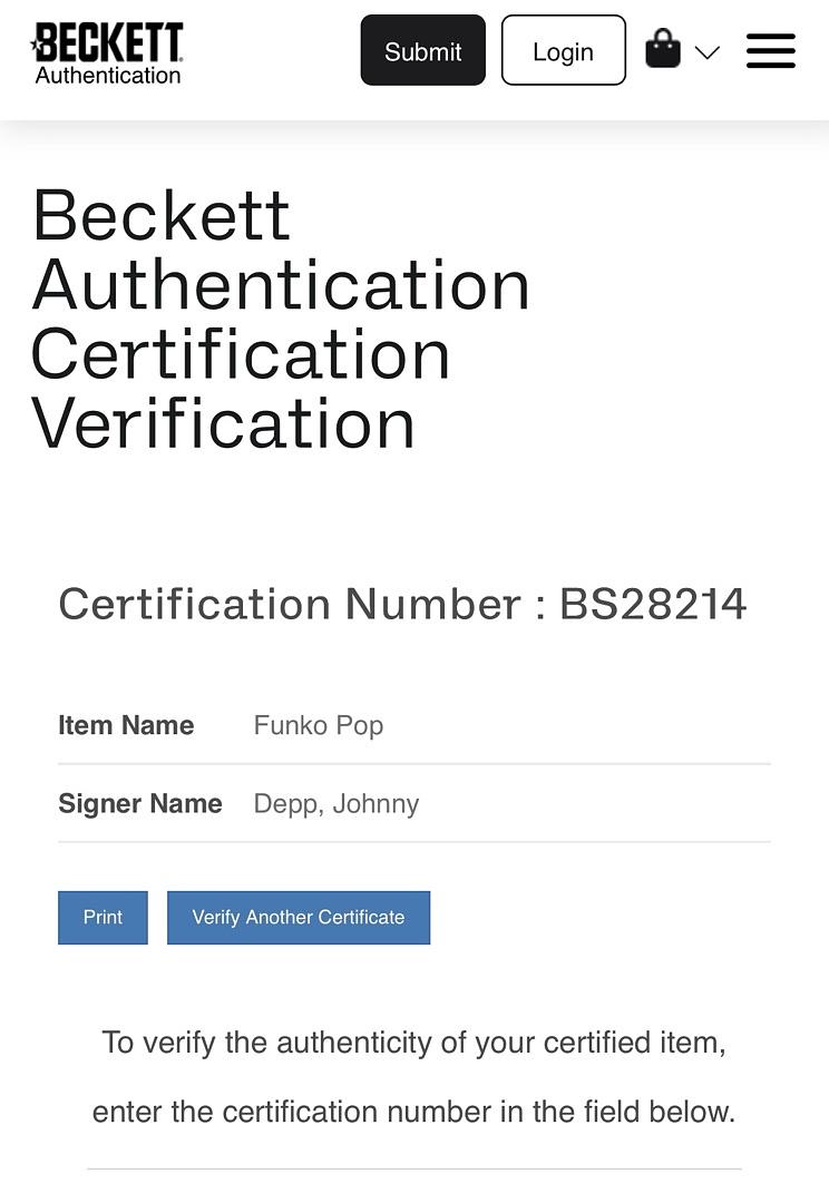 Johnny Depp Signed Funko Pop #1805 "Cry Baby" *RARE* - Beckett COA
