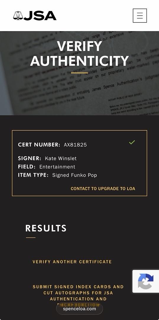 Kate Winslet signed "Titanic" Funko Pop #705 *RARE* - JSA COA