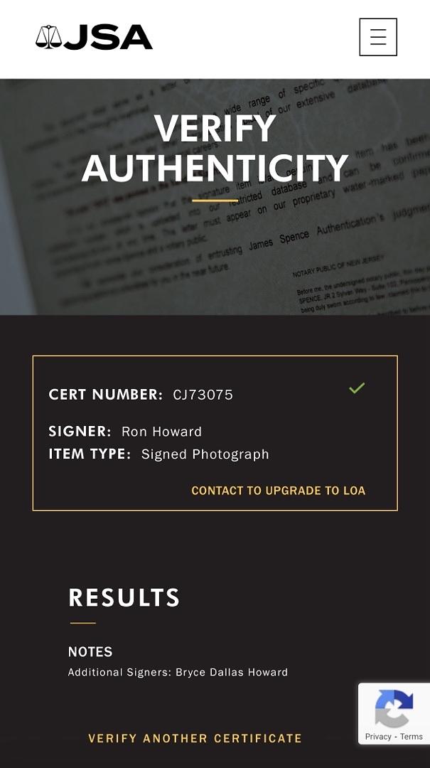 Ron Howard & Bryce Dallas Howard signed 8x10 JSA COA *RARE*