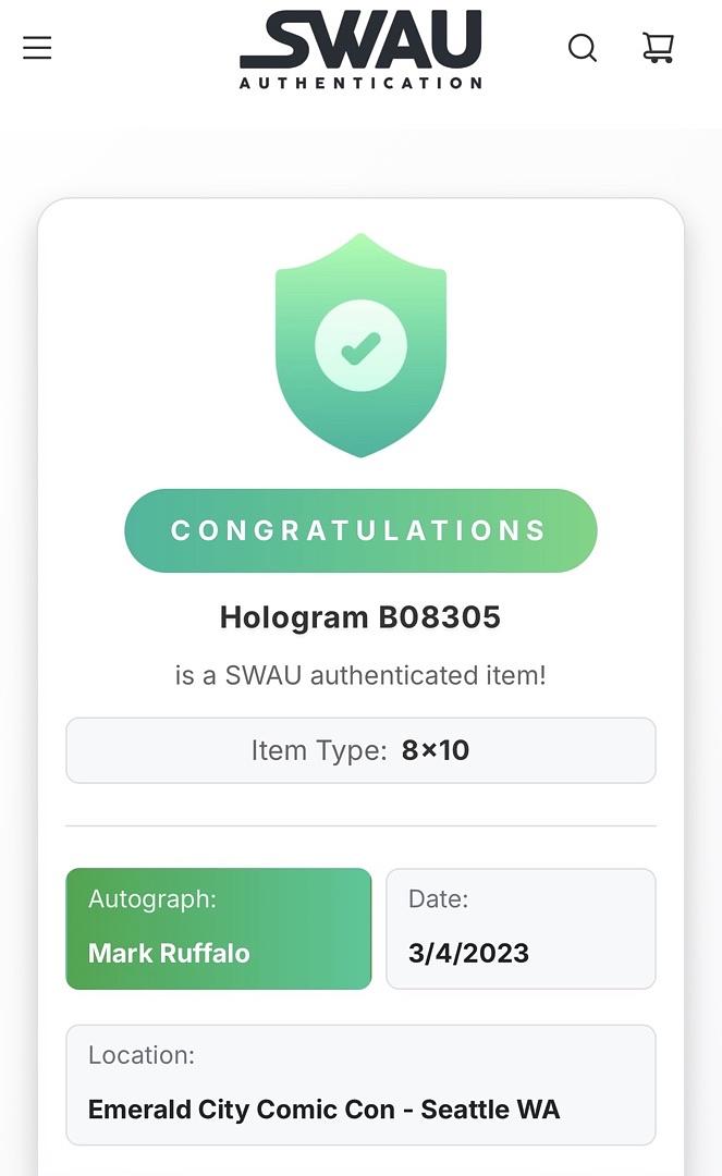 Mark Ruffalo signed 8x10 (Hulk) - SWAU COA