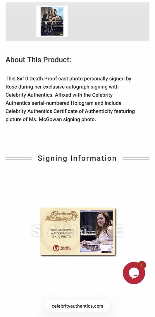 Rosario Dawson and Rose McGowan signed 8x10 (Death Proof) - Celebrity Authentics COA