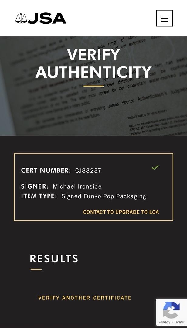 Michael Ironside signed "Jean Rasczak" Funko #1050 (Starship Troopers) - JSA COA