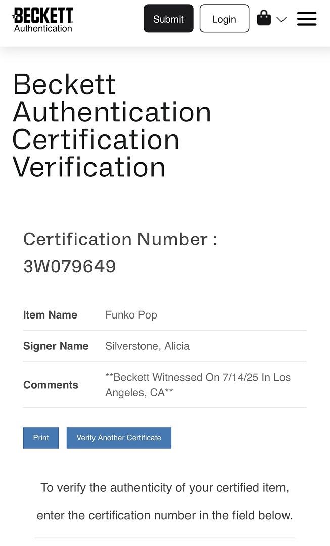 Alicia Silverstone signed Funko #1810 "Clueless" - Beckett COA