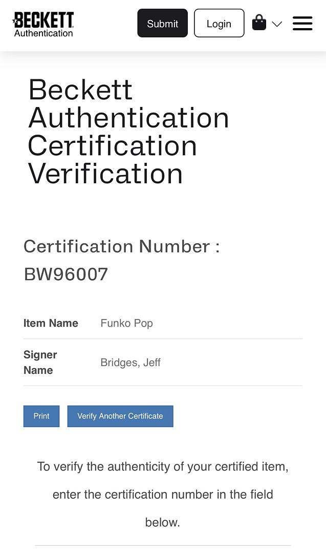 Jeff Bridges Signed "Kevin Flynn" Funko #1966 (Tron) - Beckett COA