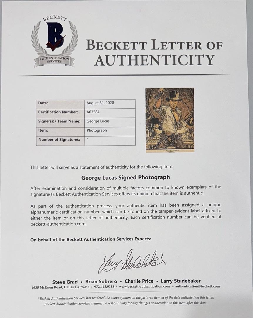 Harrison Ford George Lucas & Steven Spielberg Signed 12x18 (Indiana Jones) - Beckett COA **RARE**