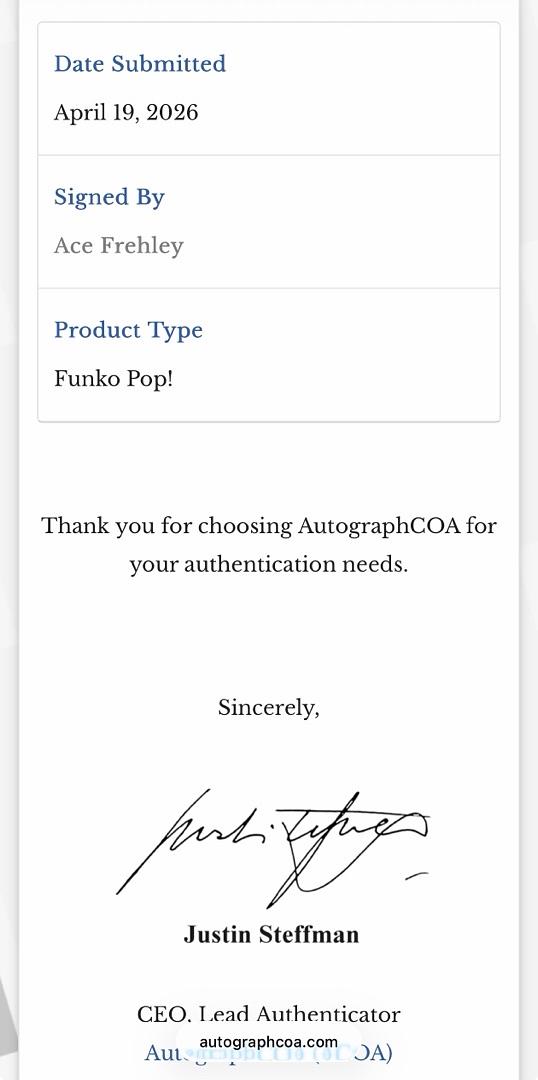 Ace Frehley Signed Funko Pop #123 "The Spaceman" (KISS) - ACOA COA