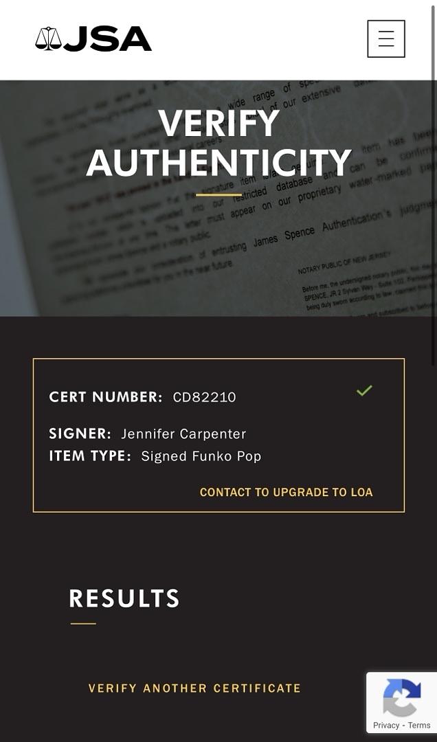 Jennifer Carpenter "Debra Morgan" signed Funko Pop #1696 (Dexter) - JSA COA