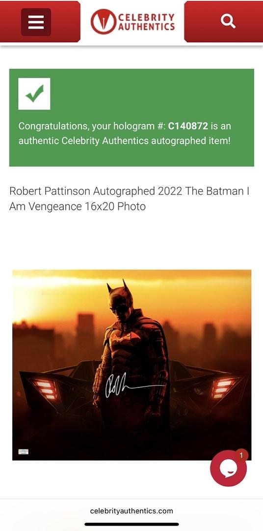 Robert Pattinson signed 16x20 "Batman" - Celebrity Authentics COA