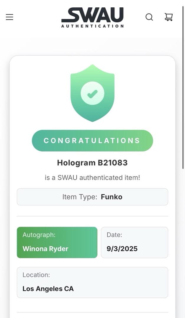 Winona Ryder signed Funko #1690 (Beetlejuice) - SWAU COA