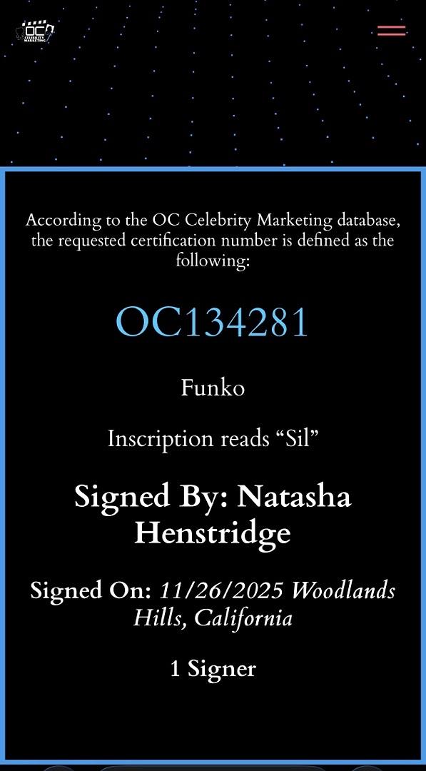 Natasha Henstridge signed "Sil" Funko #1906 (Species) - OC Celebrity Marketing COA
