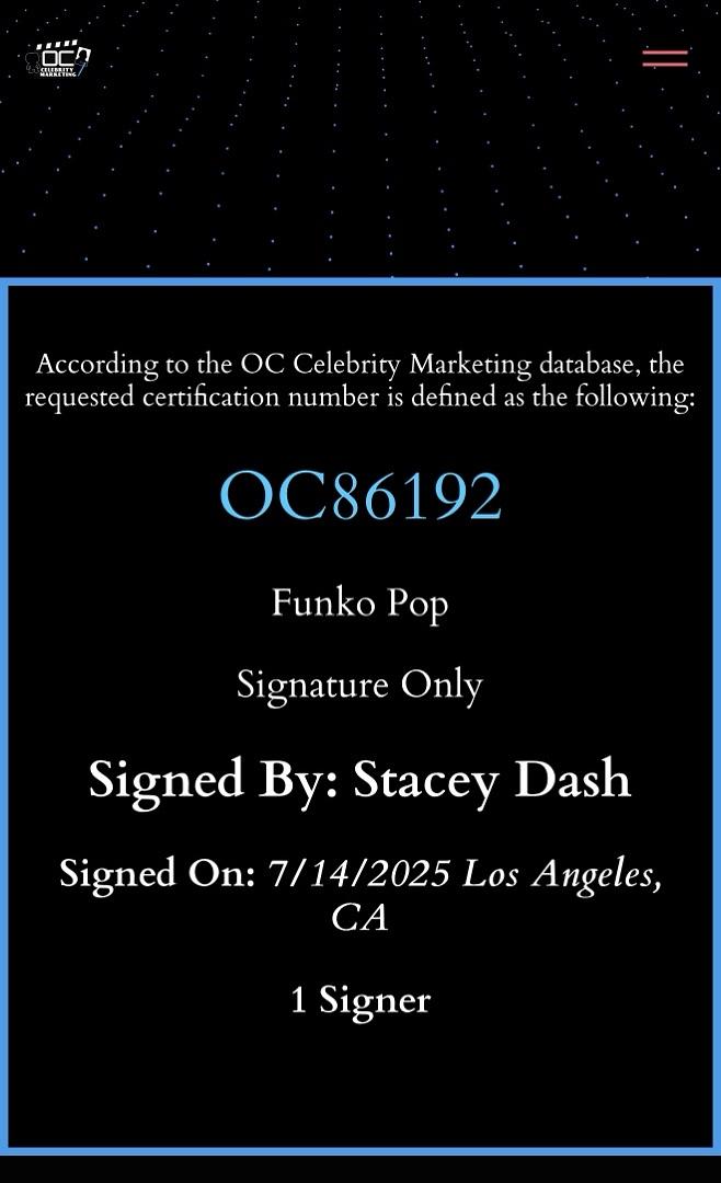 Stacy Dash (Clueless) Exclusive signed Funko - OC Celebrity Marketing