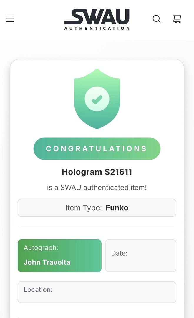 John Travolta Signed Funko Pop #216 (The Punisher) - SWAU COA