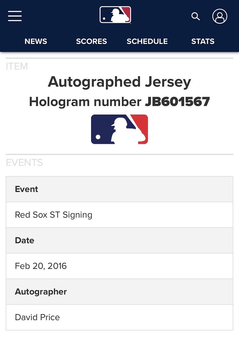 David Price signed Red Sox jersey - MLB COA