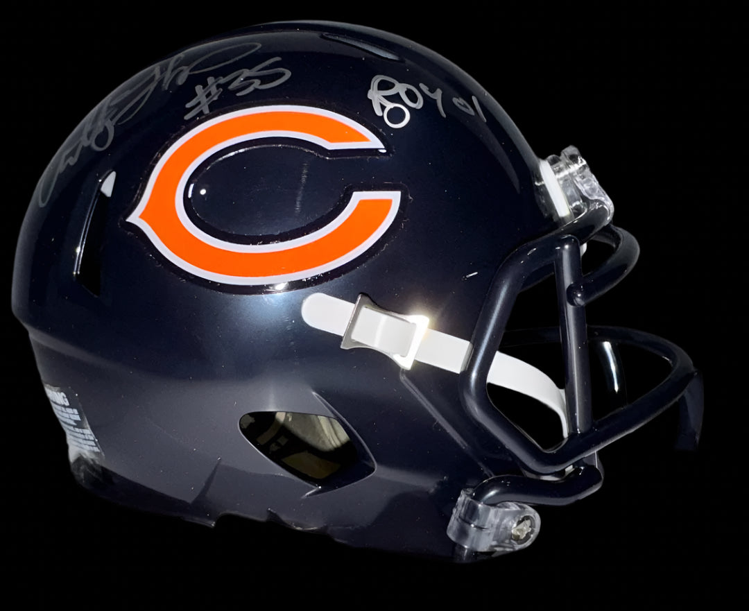 Anthony Thomas (Bears) signed mini-helmet w/ROY inscription - Schwartz COA