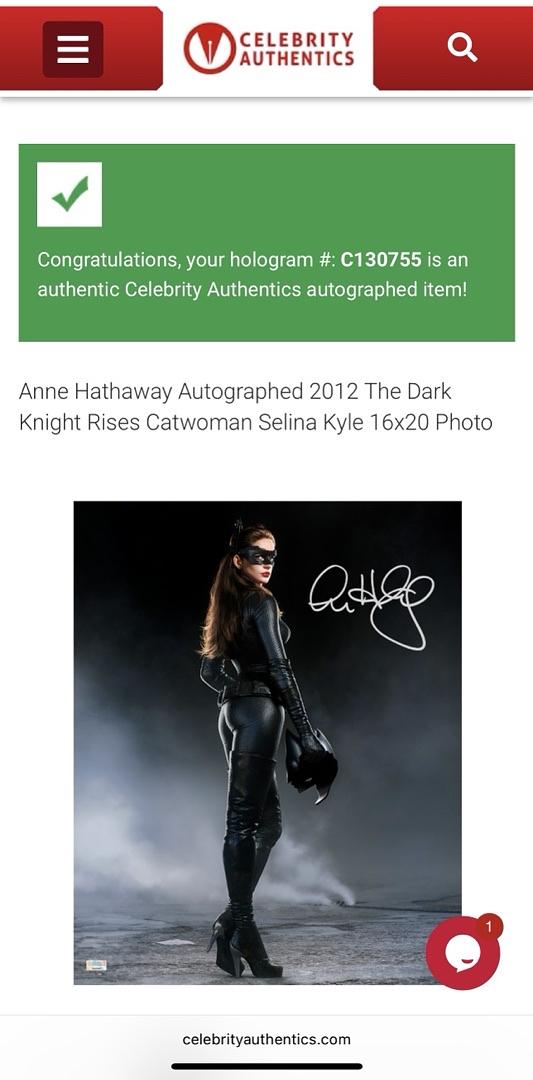 Anne Hathaway sexy signed 16x20 "Batman" - Celebrity Authentics COA