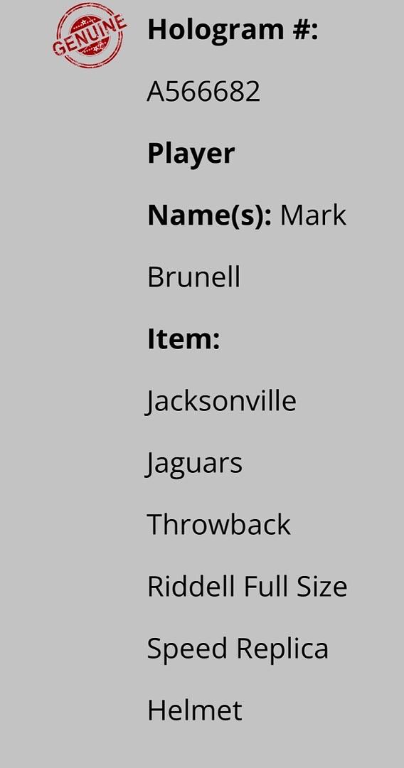 Mark Brunelle (Jaguars) full size replica helmet - Schwartz COA
