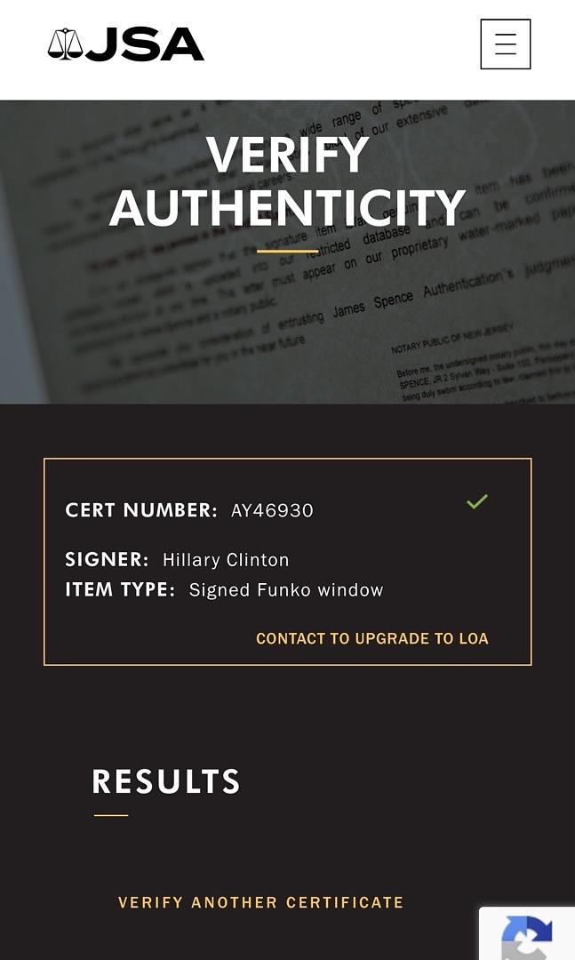 Hillary Clinton signed Funko Pop #01 (Campaign 2016) - JSA COA *RARE*