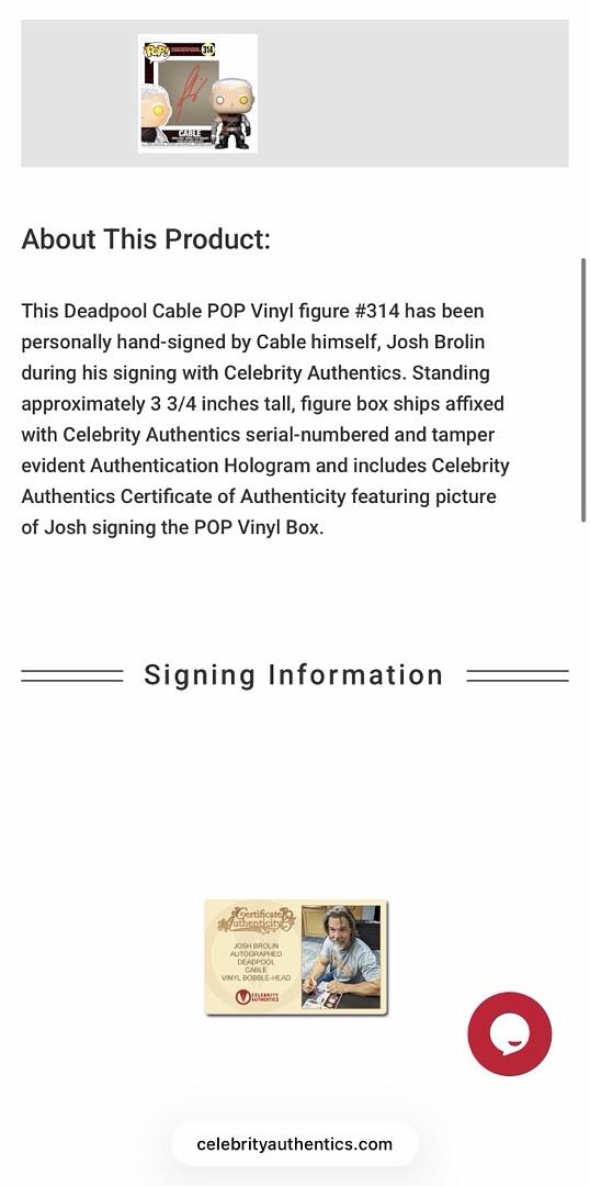 Josh Brolin Signed Funko Pop #314 Deadpool (Marvel) - Celebrity Authentics COA