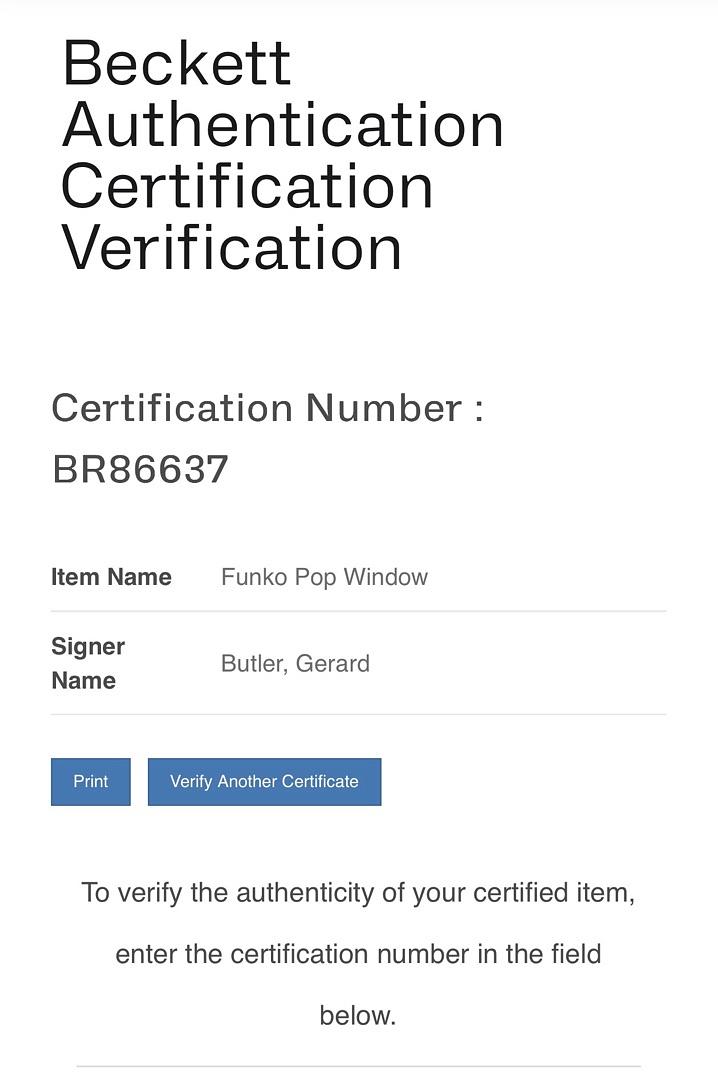 Gerard Butler Signed Funko Pop #1473 "Leonidas" - Beckett COA