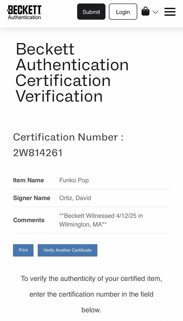 David Ortiz signed Funko #34 (Red Sox) - Beckett COA
